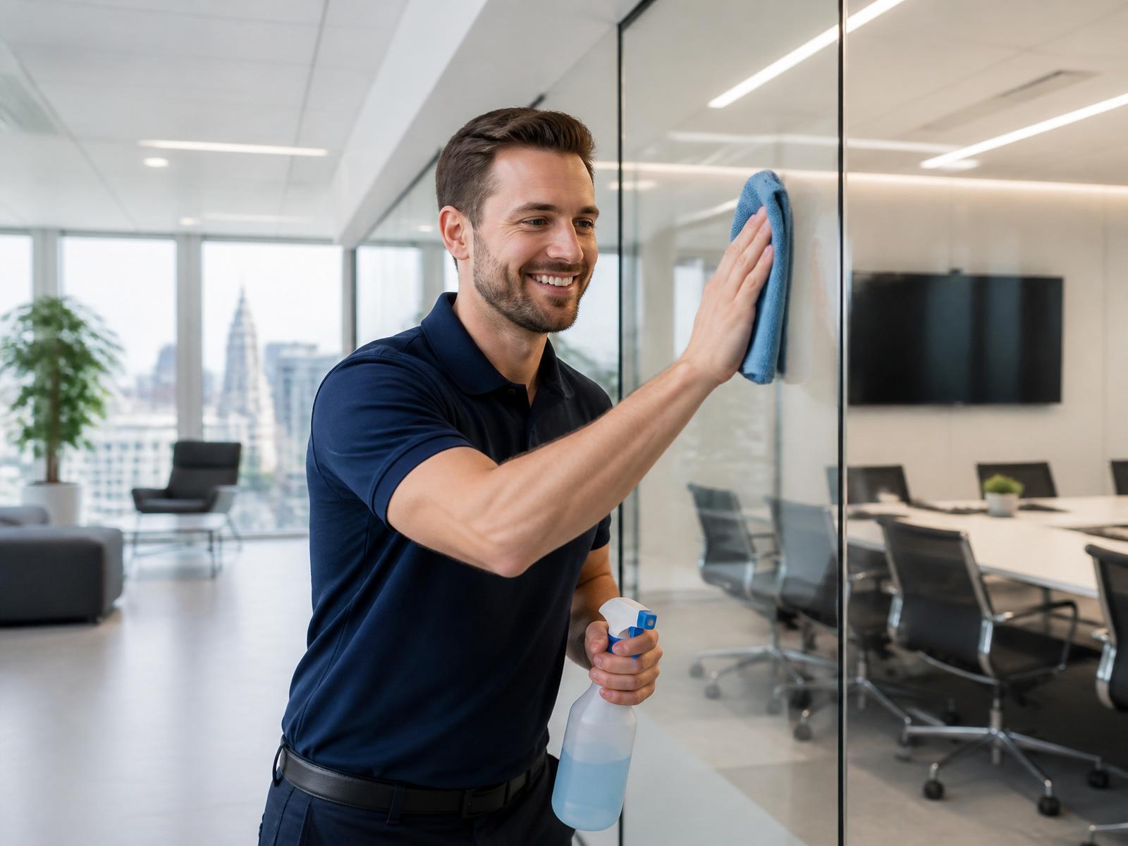 Professional T-NAS cleaner sanitizing a modern Ottawa office